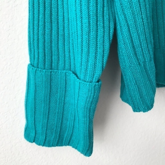 New! Nine West Leopard Cheetah Chunky Knit Ribbed Teal Black Crewneck Sweater - Picture 8 of 10